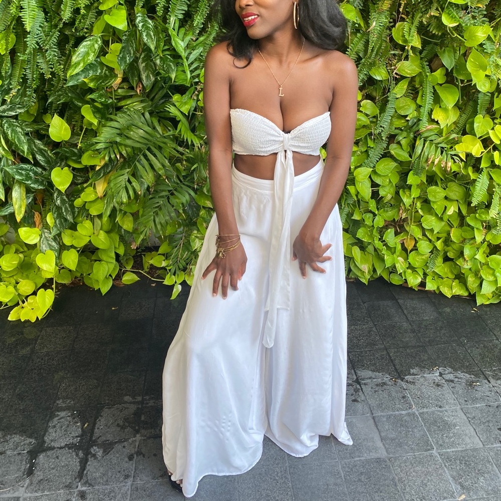 Two piece white cover up